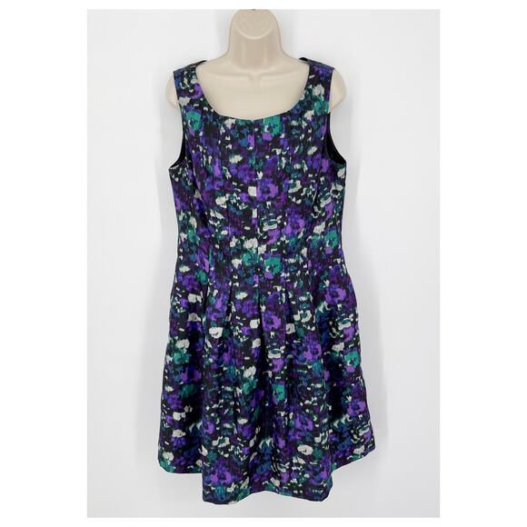 Jessica Howard VINTAGE Dress Womens Sz 14 Purple Green Floral Lined Sleeveless - Picture 1 of 9